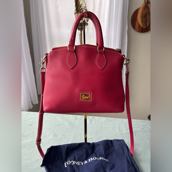 Dooney & Bourke Raspberry Hot Pink Leather Small Crossbody Satchel strap - Picture 2 of 16